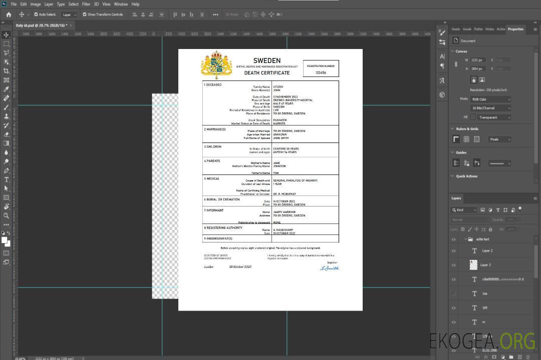 Modèle Word et PDF de certificat de décès de l'état civil de la Suède template Modèle Word et PDF de certificat de décès de l'état civil de la Suède template